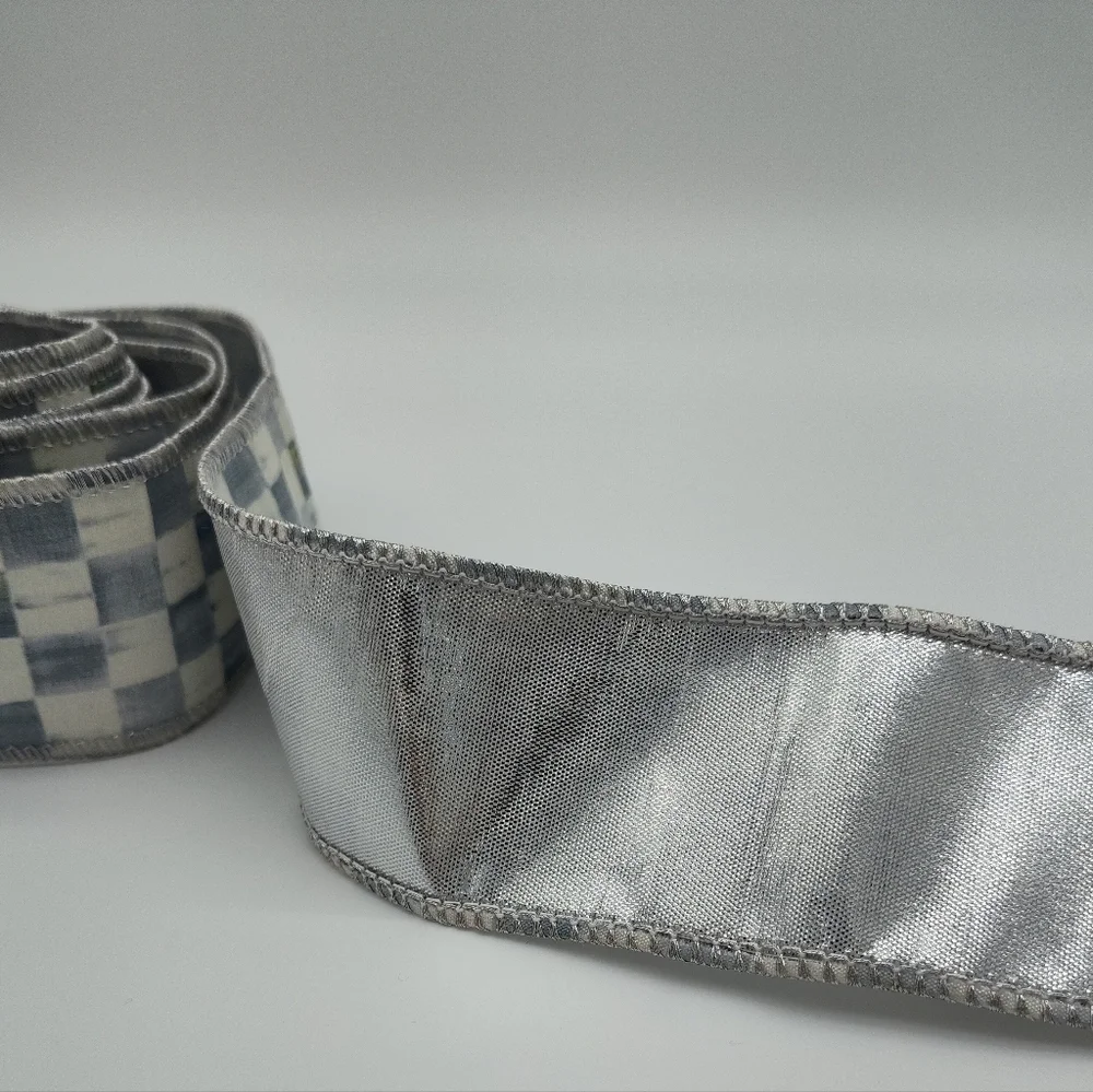 MacKenzie-Childs Courtly Check Ribbon Sterling Silver Wired 2” Wide 3 Yards